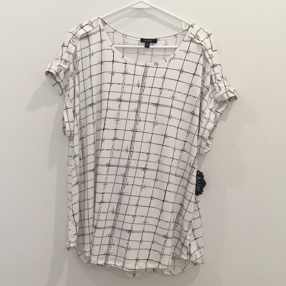 Black & White Women's Top Blouse Cap Sleeves, Plus 1X NEW